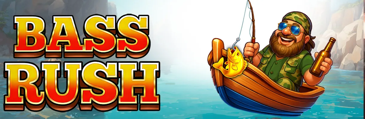 Game art and portfolio cover for Bass Rush (Slot, Web).