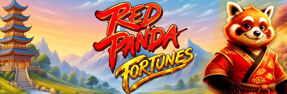 Game art and portfolio cover for Red Panda Fortunes (Slot, Web).